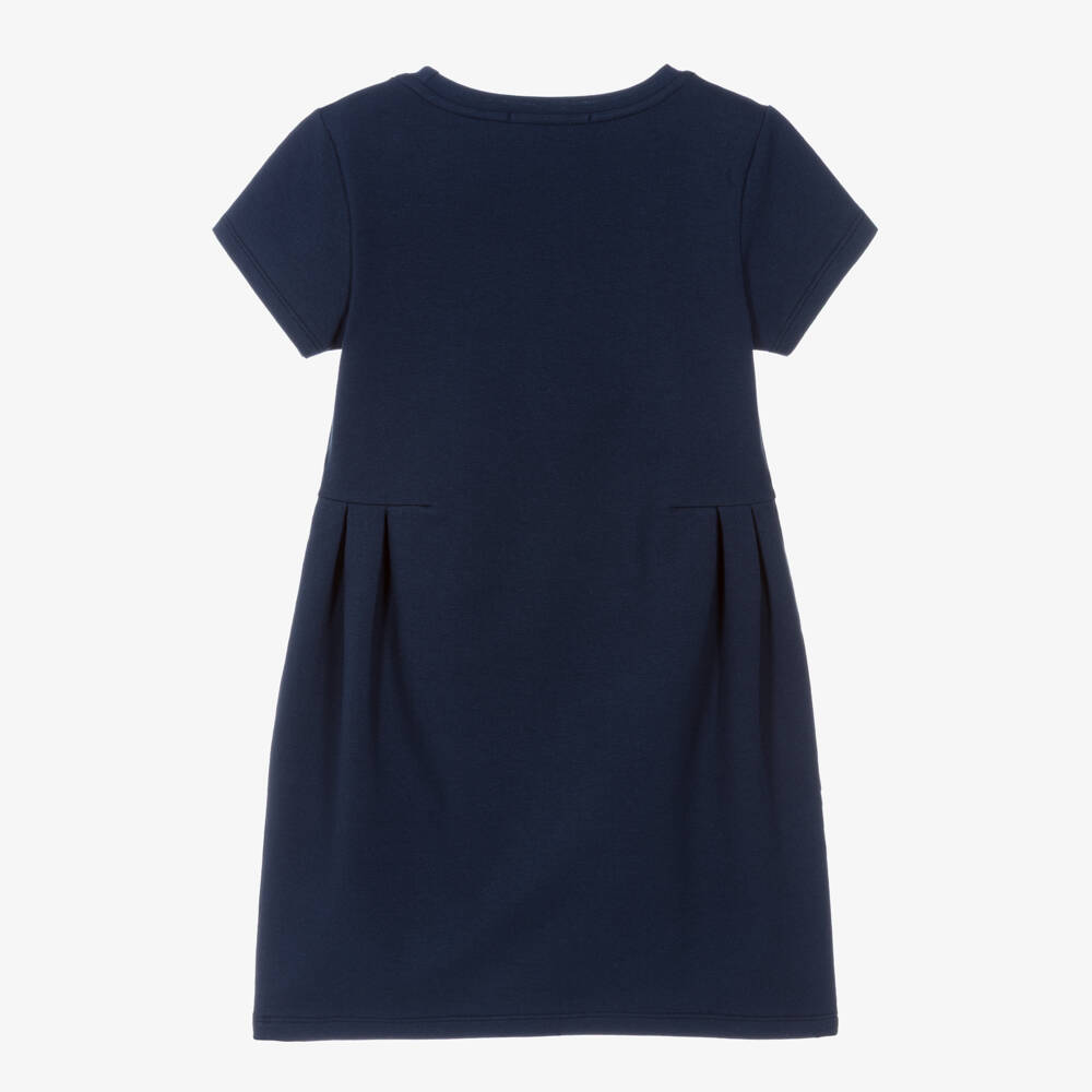 AIGNER-Girls Navy Blue Cotton Chain Print Dress | Childrensalon