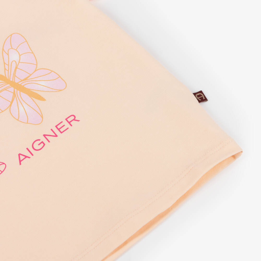 AIGNER-Girls Orange Cotton Butterfly T-Shirt | Childrensalon