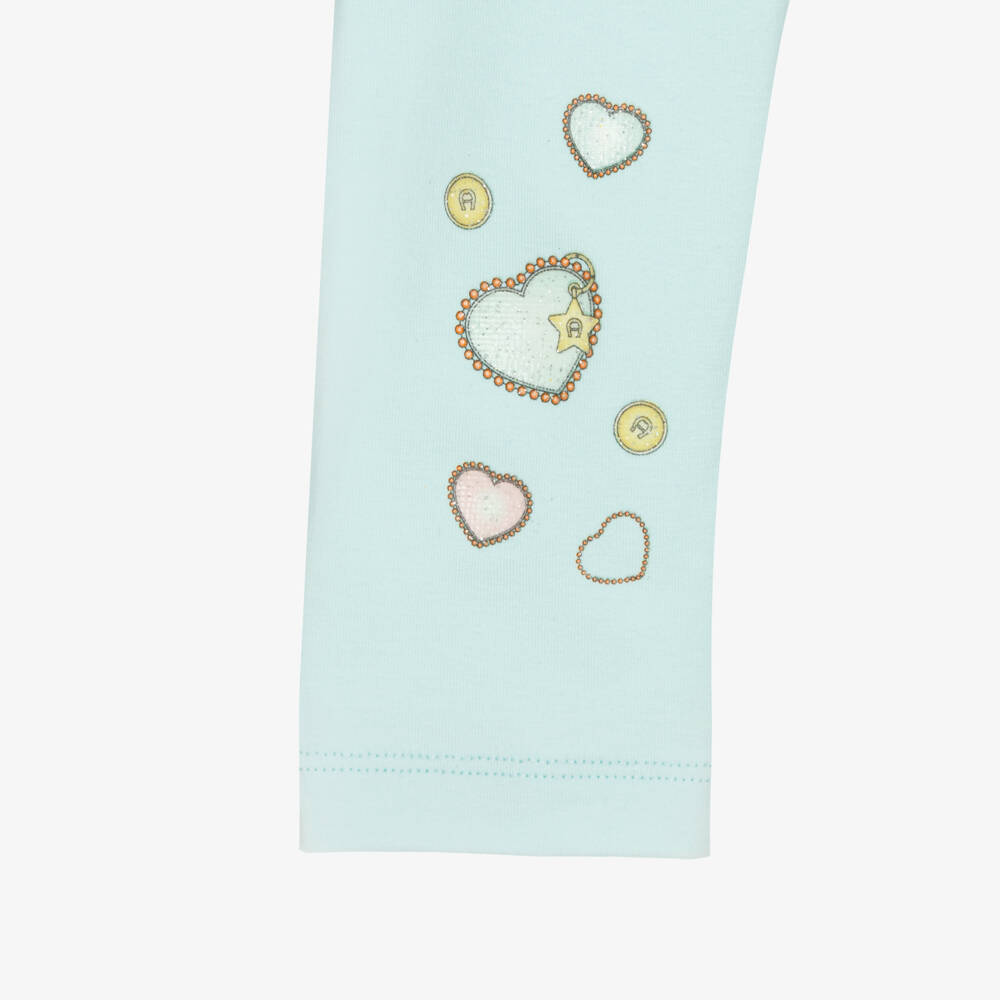AIGNER-Girls Pale Aqua Blue Cotton Leggings | Childrensalon