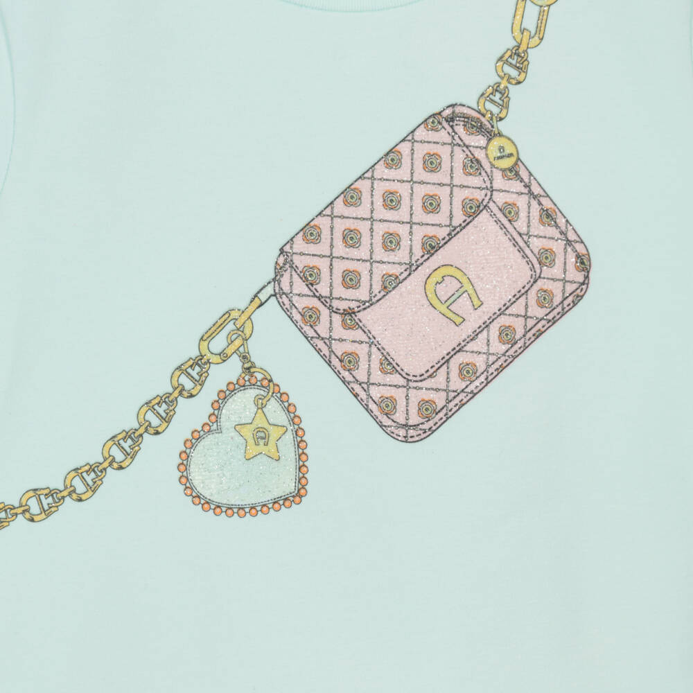 AIGNER-Girls Pale Aqua Blue Cotton T-Shirt | Childrensalon