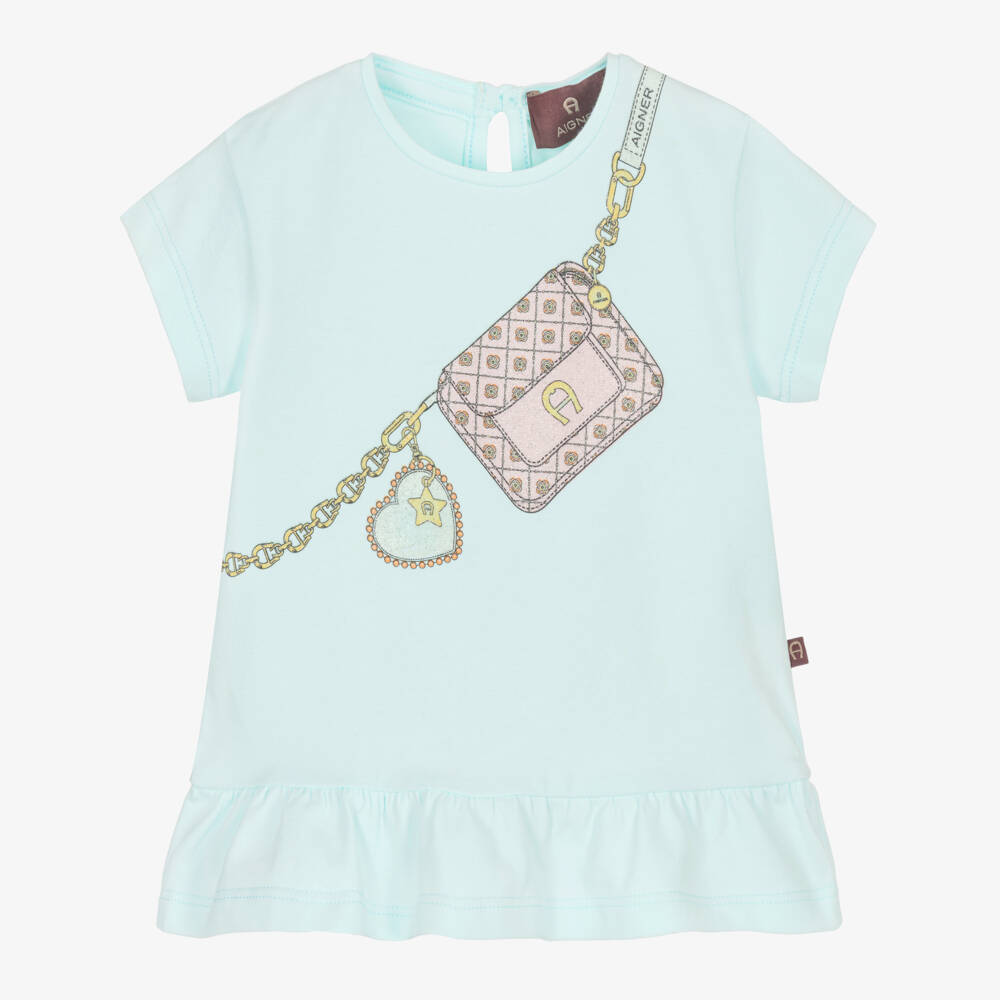 AIGNER-Girls Pale Aqua Blue Cotton T-Shirt | Childrensalon