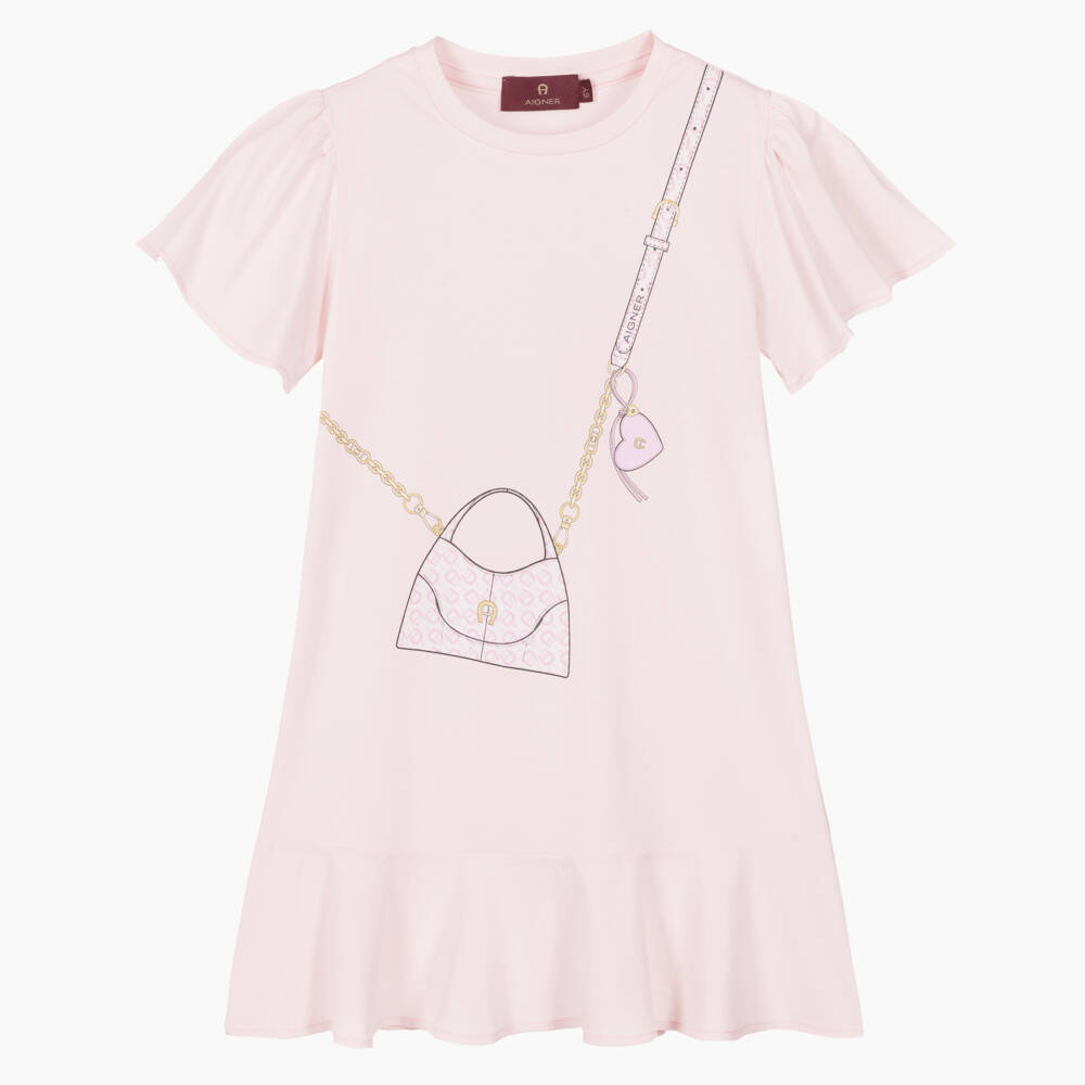 AIGNER-Girls Pale Pink Crossbody Bag Print Dress | Childrensalon