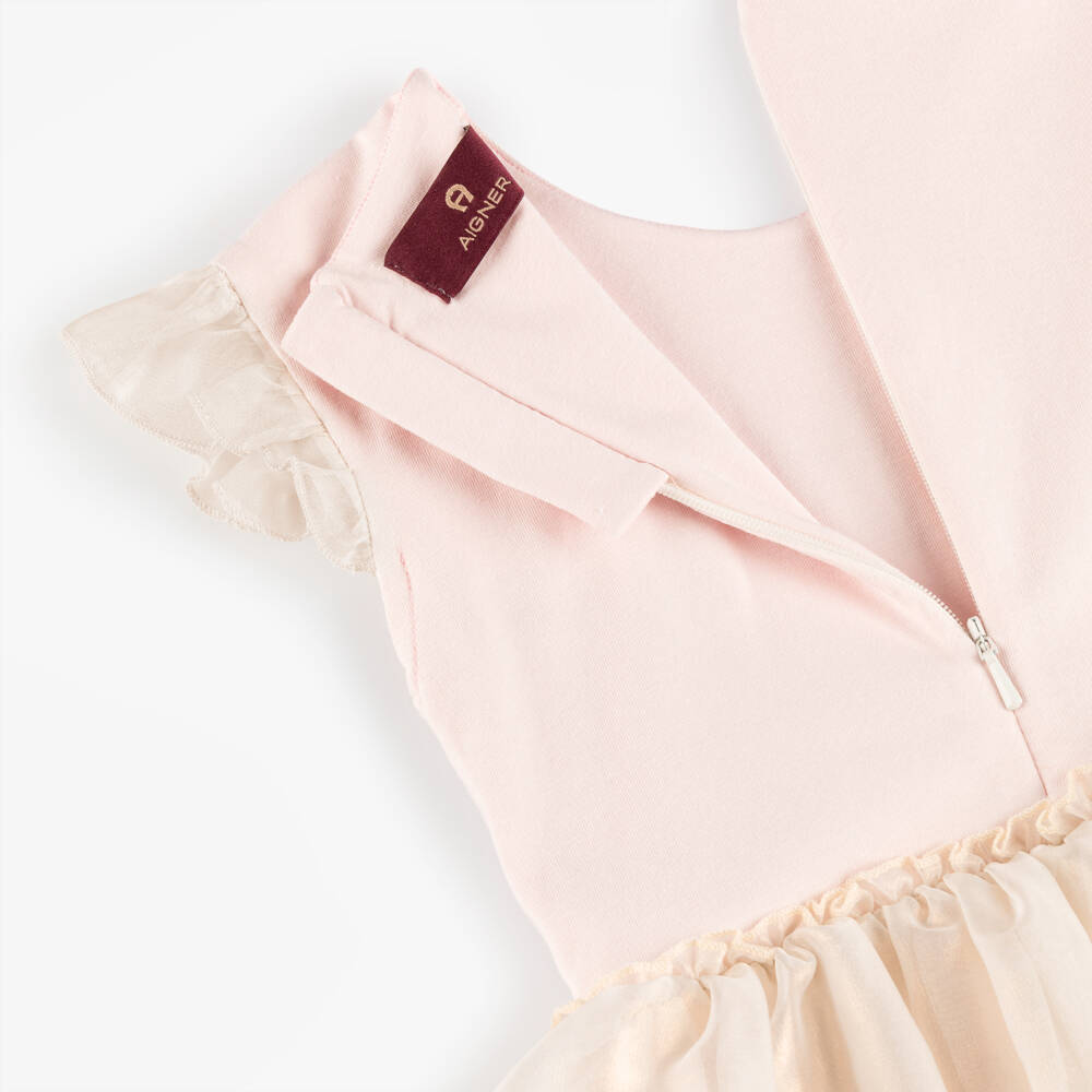 AIGNER-Girls Pale Pink Dress with Shimmering Chiffon Skirt | Childrensalon