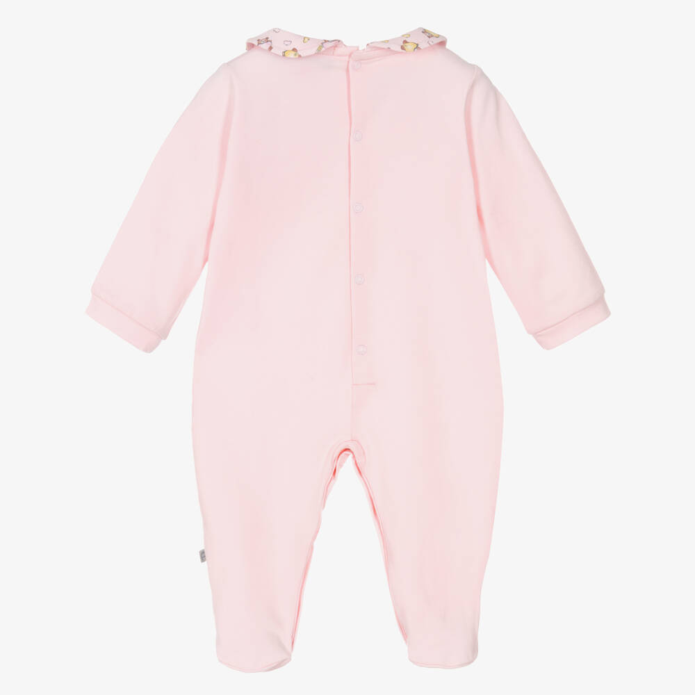 AIGNER-Girls Pale Pink Pima Cotton Teddy Babygrow | Childrensalon