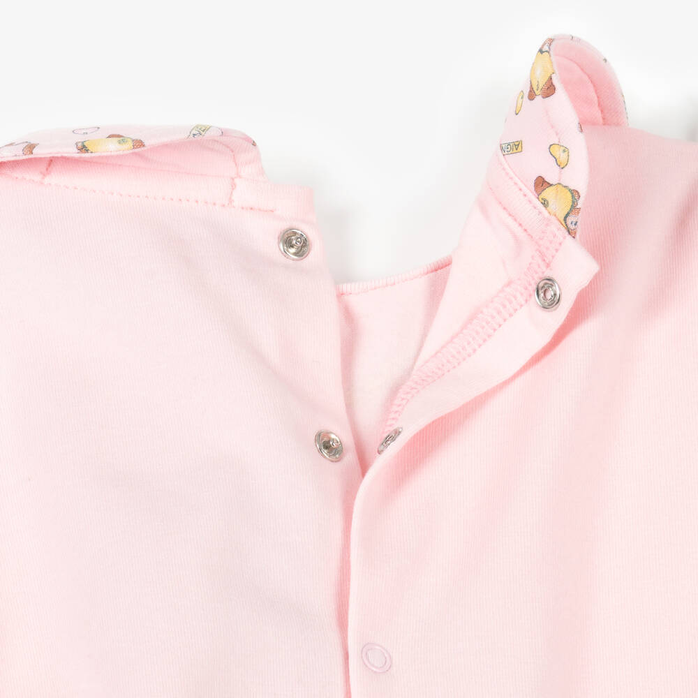 AIGNER-Girls Pale Pink Pima Cotton Teddy Babygrow | Childrensalon