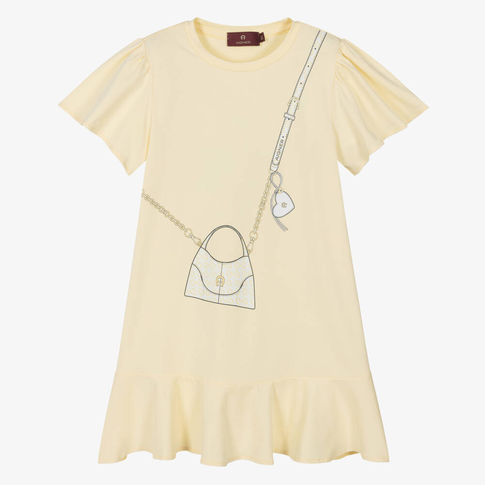 AIGNER-Girls Pale Yellow Crossbody Bag Print Dress | Childrensalon