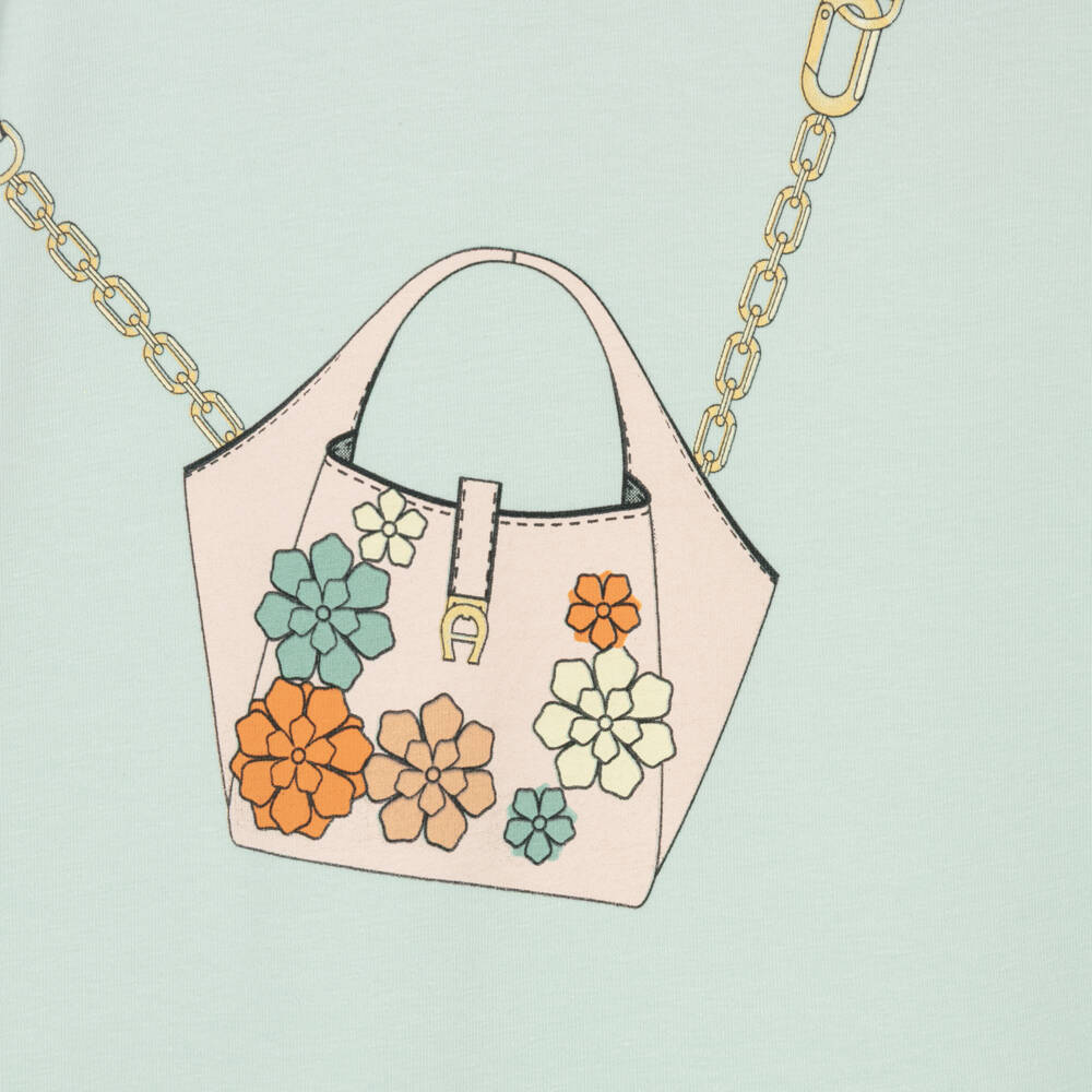 AIGNER-Girls Pastel Green Cotton Jersey Dress with Handbag Print | Childrensalon