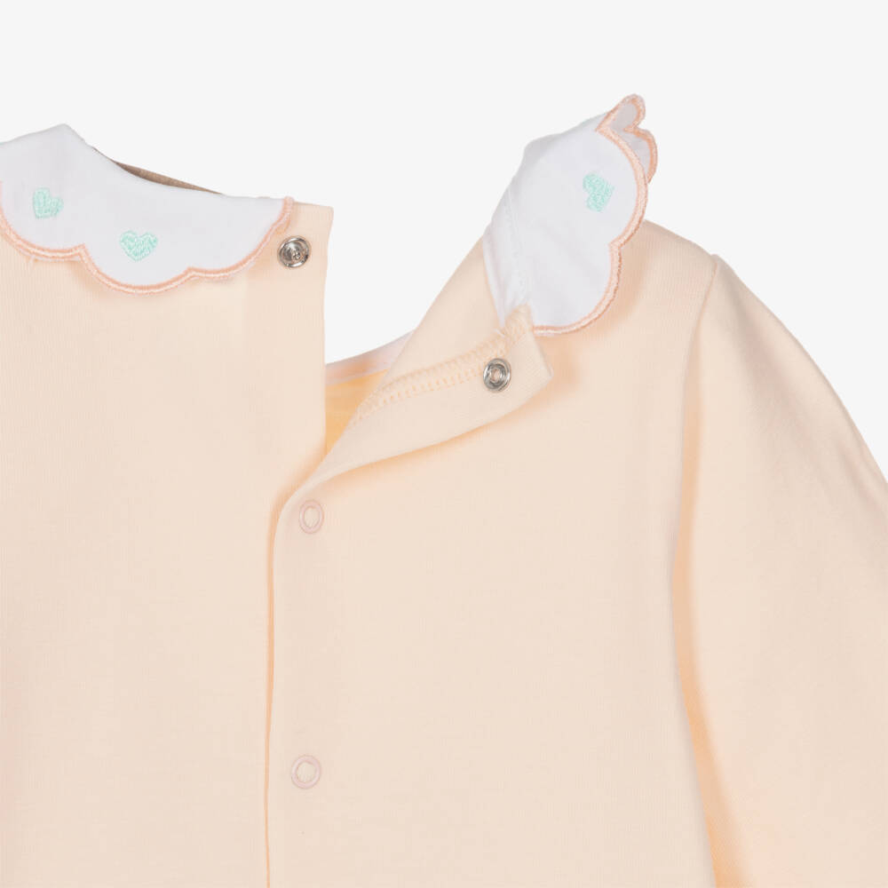 AIGNER-Girls Pastel Orange Pima Cotton Handbag Print Babygrow  | Childrensalon