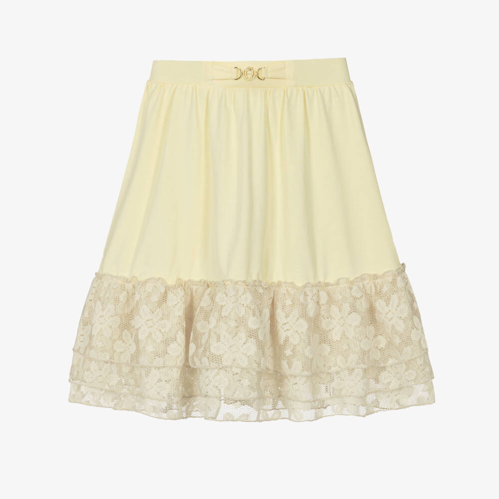 AIGNER-Girls Pastel Yellow Cotton Jersey & Lace Skirt | Childrensalon