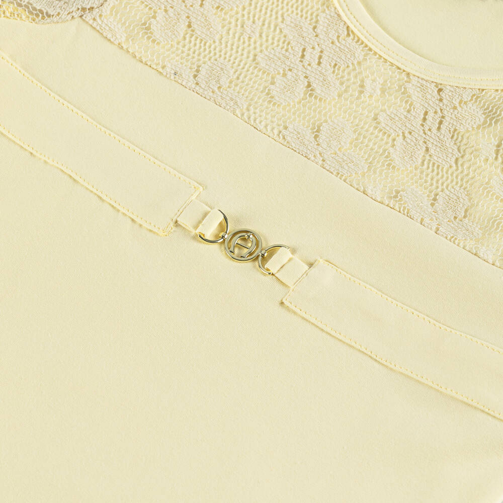 AIGNER-Girls Pastel Yellow Lace Sleeve T-Shirt | Childrensalon