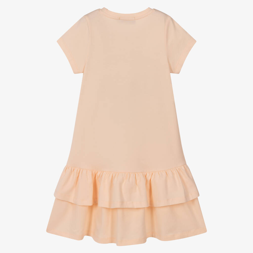 AIGNER-Girls Peach Pink Cotton Jersey Dress with Handbag Print | Childrensalon