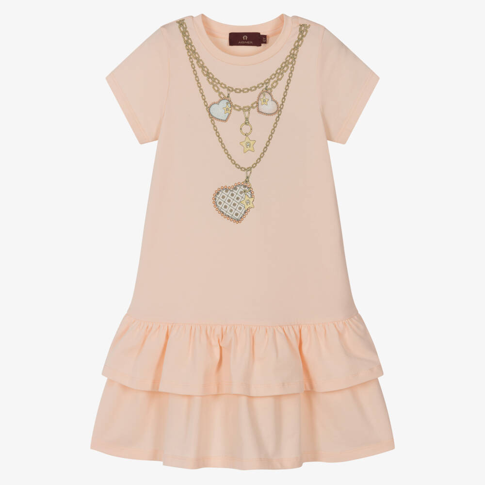 AIGNER-فستان قطن لون برتقالي فاتح للبنات | Childrensalon