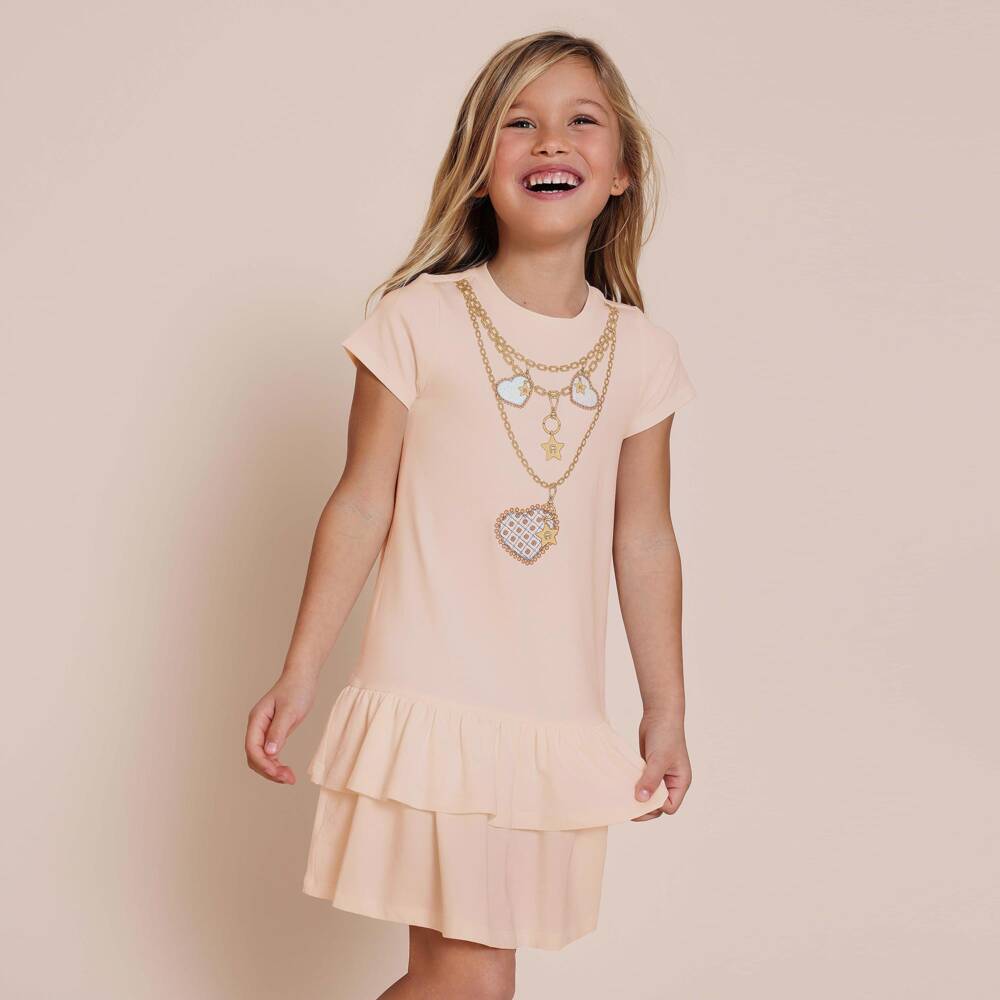 AIGNER-Girls Peach Pink Cotton Necklace Dress | Childrensalon