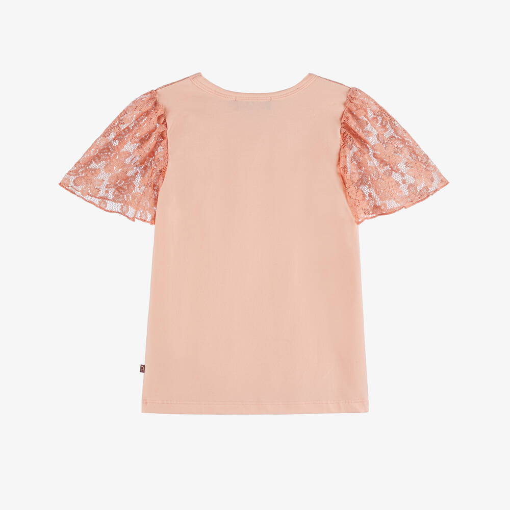 AIGNER-Girls Peach Pink Lace Sleeve T-Shirt | Childrensalon