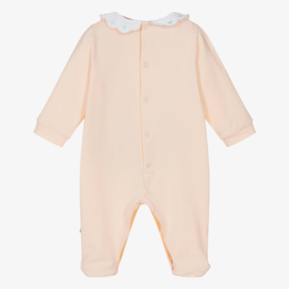 AIGNER-Girls Peach Pink Pima Cotton Handbag Print Babygrow | Childrensalon