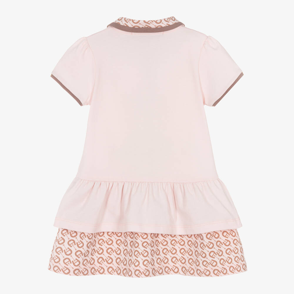 AIGNER-Girls Pink & Beige A-Logo Cotton Jersey Dress | Childrensalon