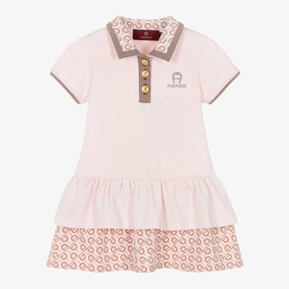 AIGNER-Girls Pink & Beige A-Logo Cotton Jersey Dress | Childrensalon