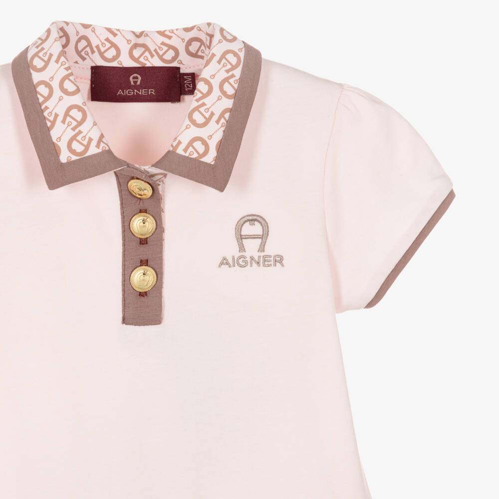 AIGNER-Girls Pink & Beige A-Logo Cotton Jersey Dress | Childrensalon