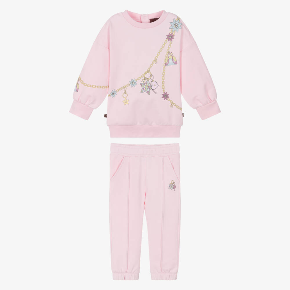 AIGNER-Girls Pink Cotton Chain Print Tracksuit | Childrensalon