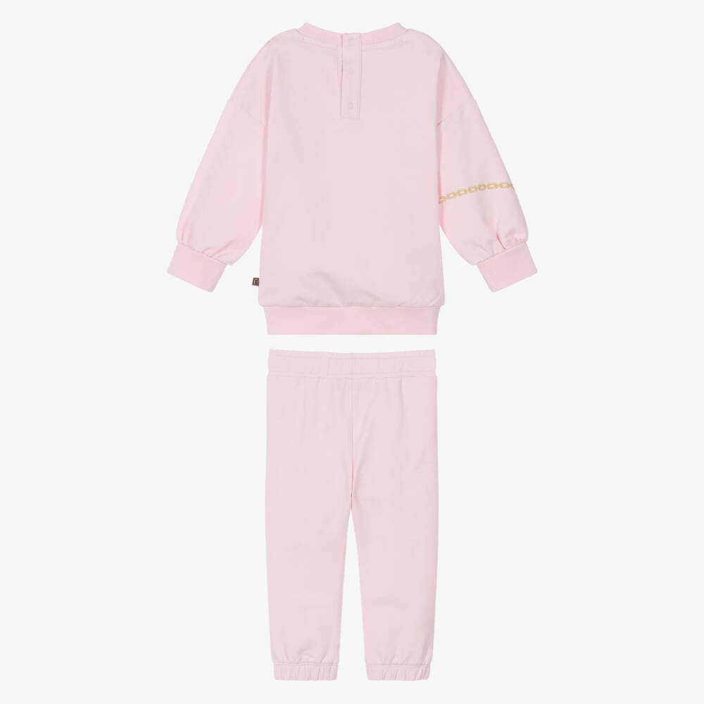 AIGNER-Girls Pink Cotton Chain Print Tracksuit | Childrensalon