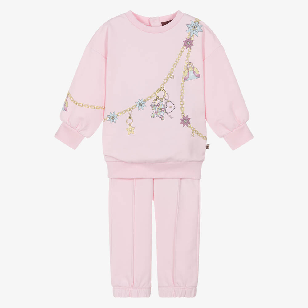 AIGNER-Girls Pink Cotton Chain Print Tracksuit | Childrensalon