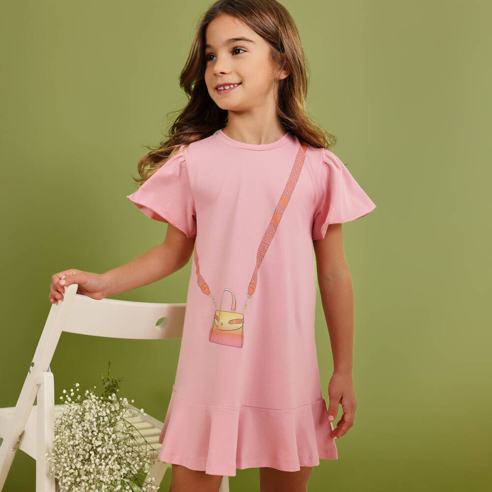 AIGNER-Girls Pink Cotton Handbag Dress | Childrensalon