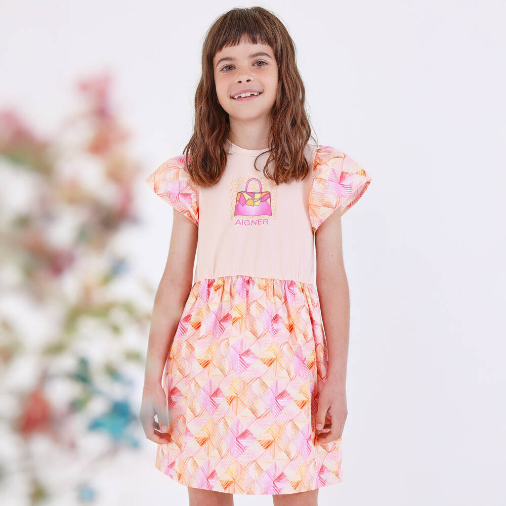 AIGNER-Girls Pink Cotton Handbag Dress | Childrensalon