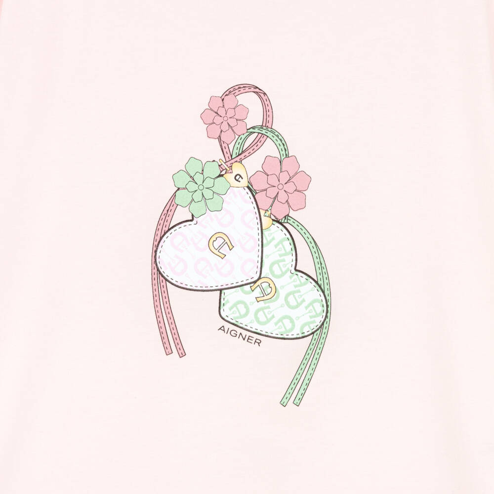 AIGNER-Girls Pink Cotton Heart Logo T-Shirt | Childrensalon