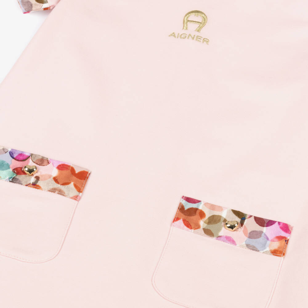 AIGNER-Платье розовое из хлопкового трикотажа с логотипом подковы 'A' для девочек | Childrensalon