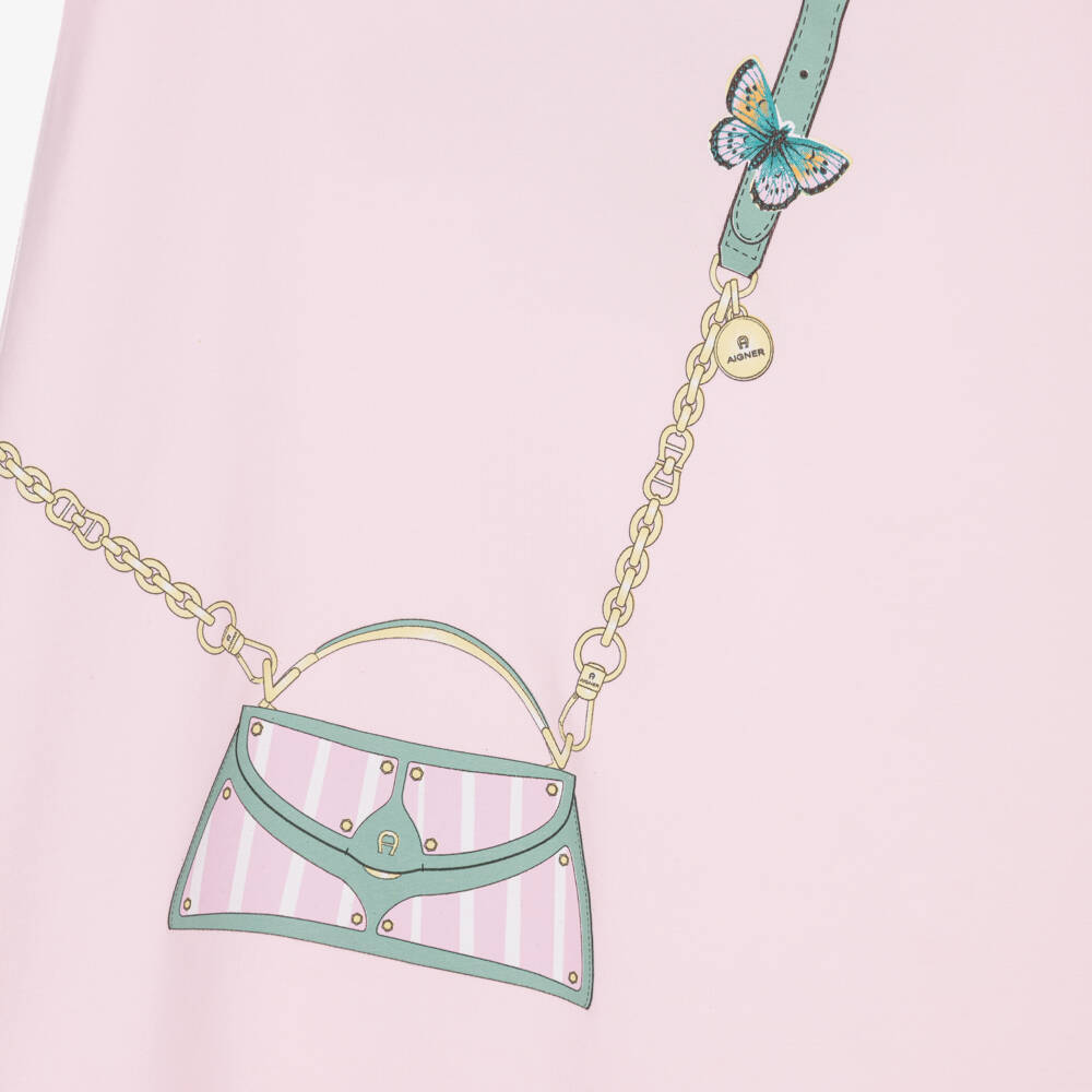AIGNER-Girls Pink Cotton Jersey Dress with Crossbody Bag Print | Childrensalon