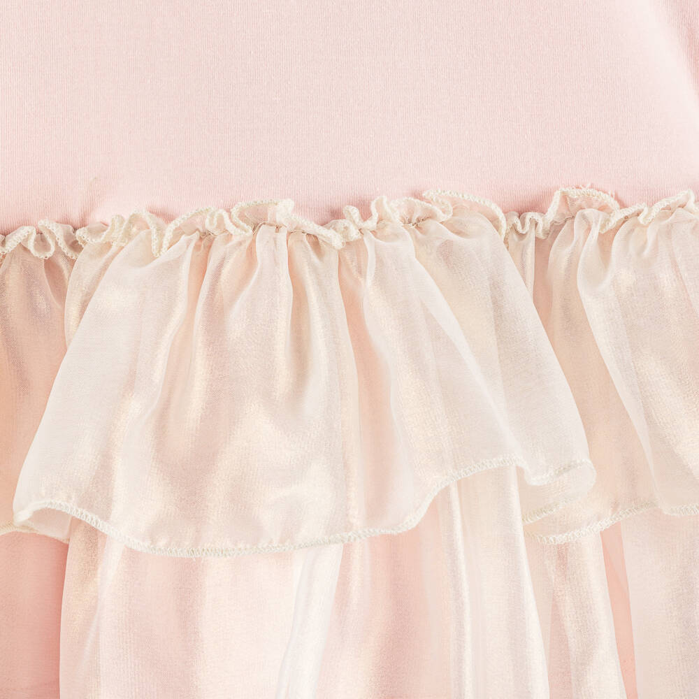 AIGNER-Girls Pink Cotton Jersey Dress with Shimmery Ruffles | Childrensalon