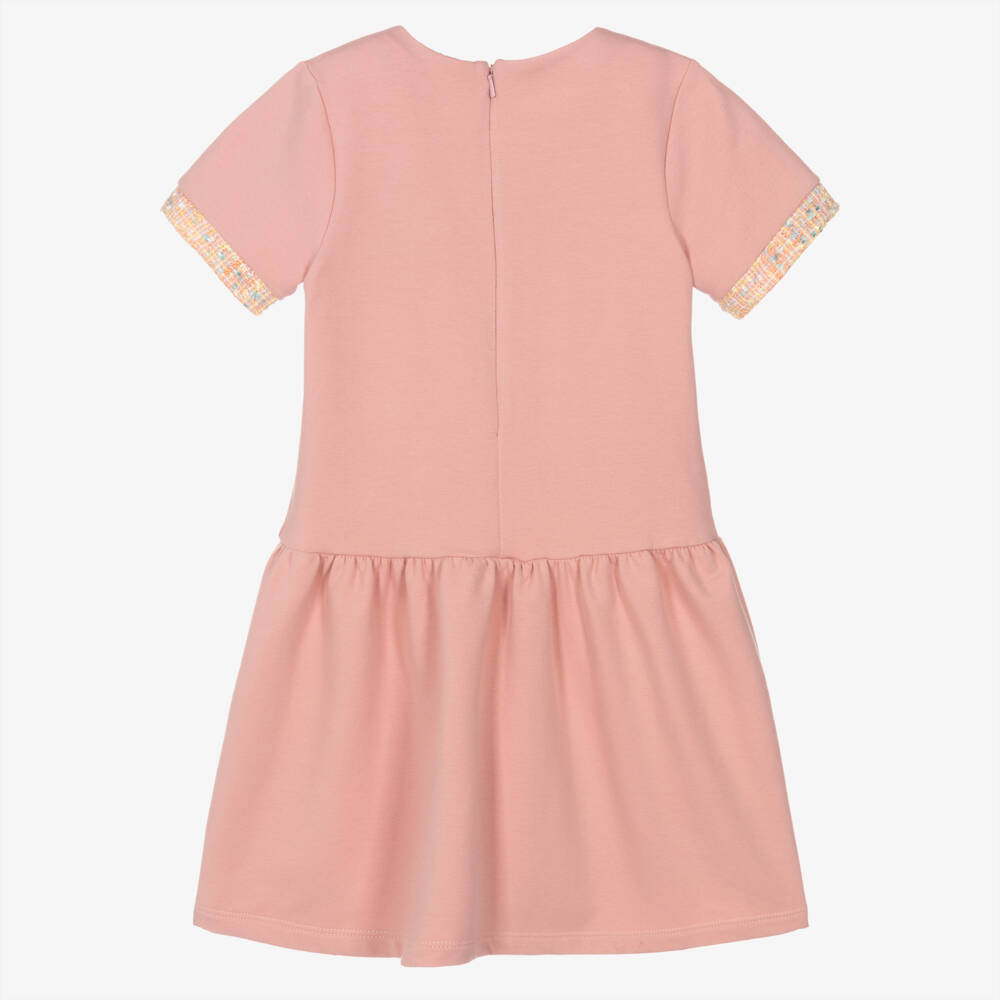 AIGNER-Платье розовое из хлопкового трикотажа и твида с бантом | Childrensalon