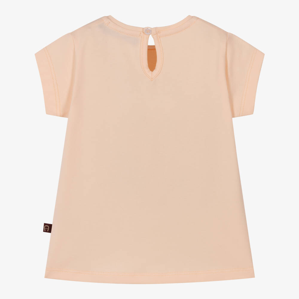AIGNER-Girls Pink Cotton T-Shirt with Butterfly Print | Childrensalon