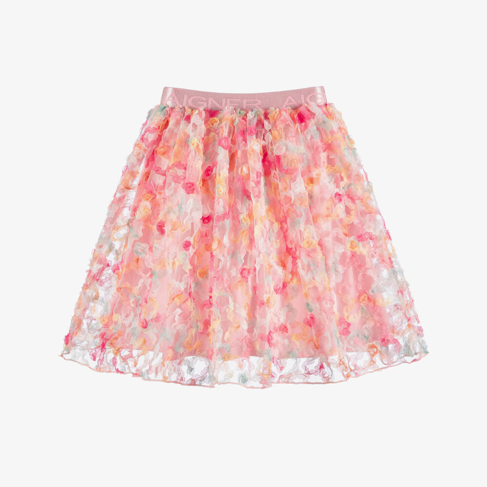 AIGNER-Girls Pink Floral Tulle Skirt | Childrensalon