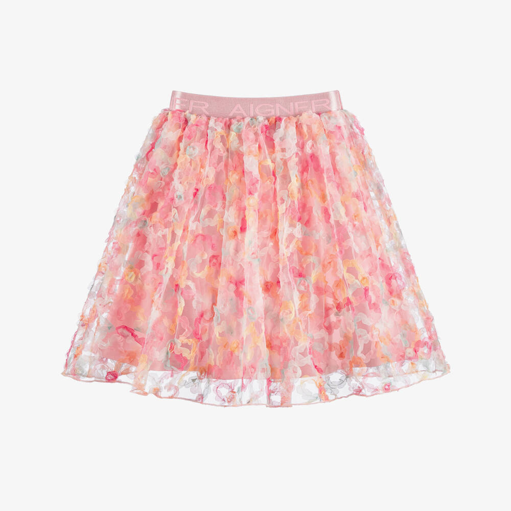 AIGNER-Girls Pink Floral Tulle Skirt | Childrensalon