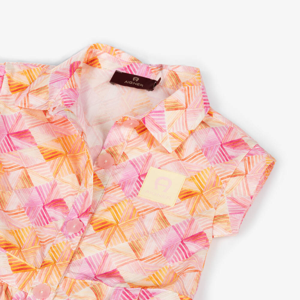 AIGNER-Girls Pink Geometric Cotton Shirt Dress | Childrensalon