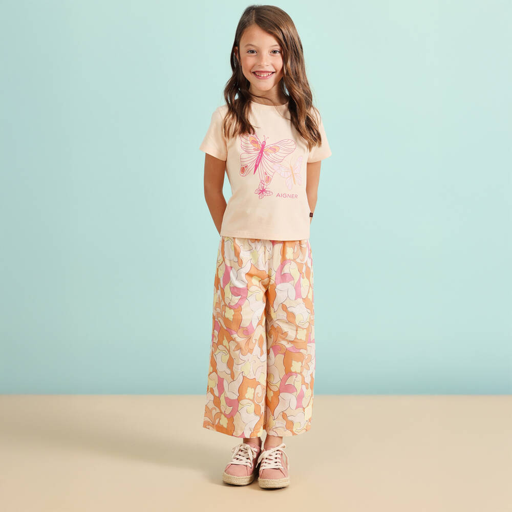 AIGNER-Girls Pink & Orange Cotton Trousers | Childrensalon