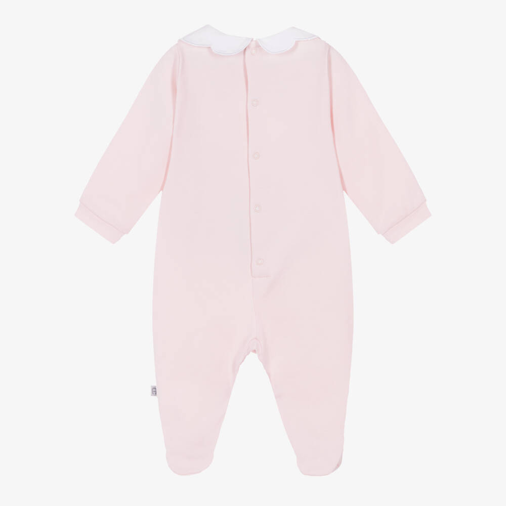 AIGNER-Girls Pink Pima Cotton Babygrow with Crossbody Bag Print | Childrensalon