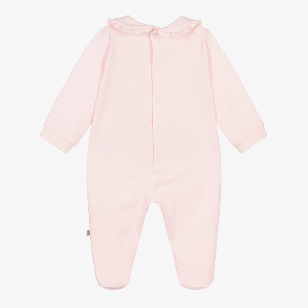 AIGNER-Girls Pink Pima Cotton Babygrow with Gold Logo Print | Childrensalon