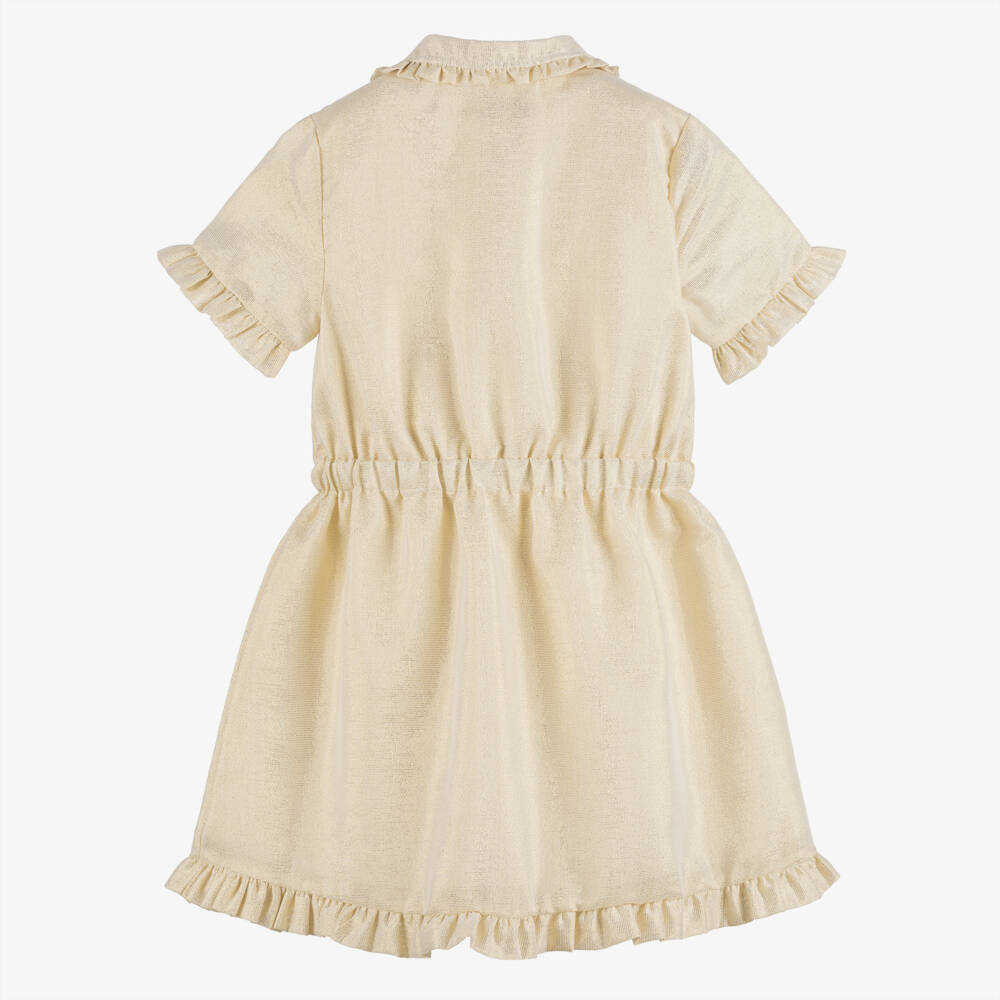 AIGNER-Girls Shimmery Gold Dress with Ruffle Trims | Childrensalon