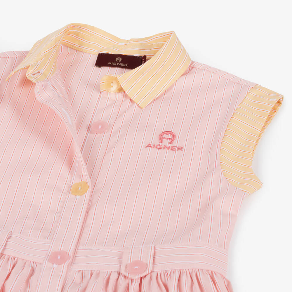 AIGNER-Girls Striped Pink Cotton Dress | Childrensalon