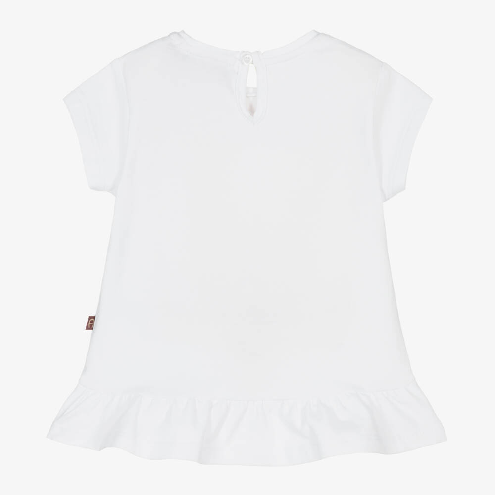 AIGNER-Girls White Cotton Logo Hearts T-Shirt | Childrensalon