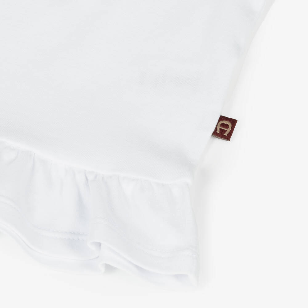 AIGNER-Girls White Cotton Logo Hearts T-Shirt | Childrensalon