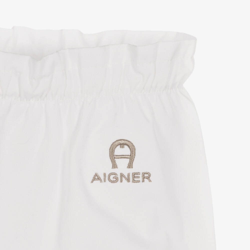 AIGNER-بنطلون قطن بتطريز ورود لون أبيض للبنات | Childrensalon