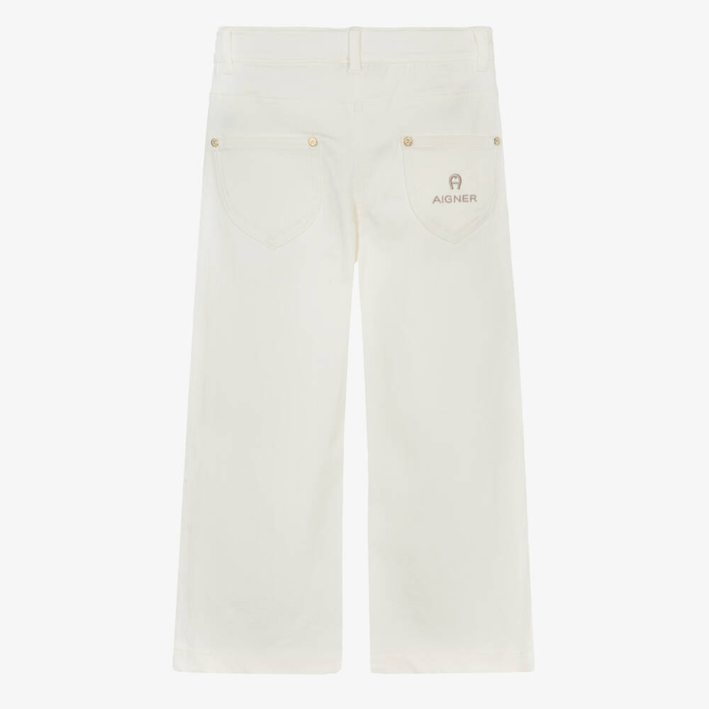 AIGNER-Girls White Denim Jeans with Embroidered Butterflies | Childrensalon