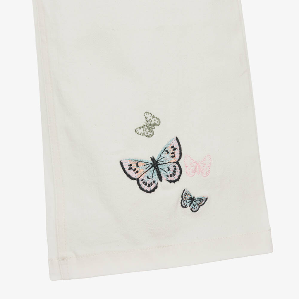 AIGNER-Girls White Denim Jeans with Embroidered Butterflies | Childrensalon