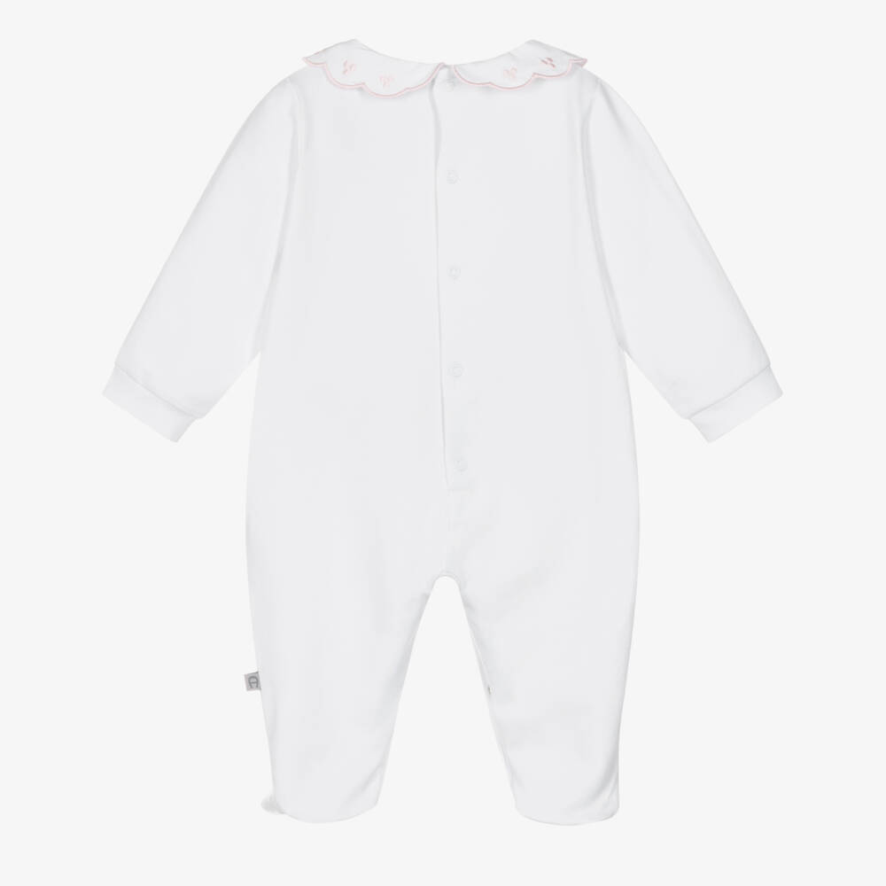 AIGNER-Girls White Pima Cotton Handbag Print Babygrow  | Childrensalon