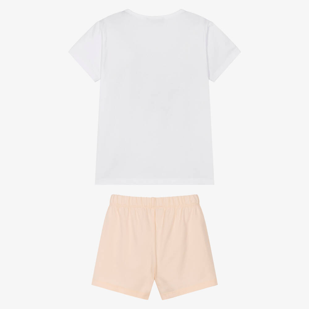 AIGNER-Girls White & Pink Butterfly Print Cotton Short Pyjamas | Childrensalon
