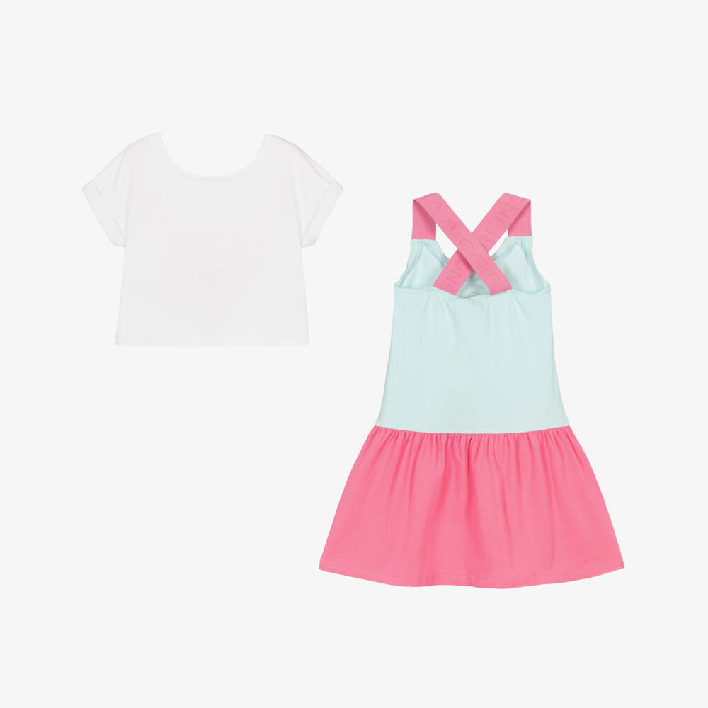 AIGNER-Girls White & Pink Cotton Dress Set | Childrensalon