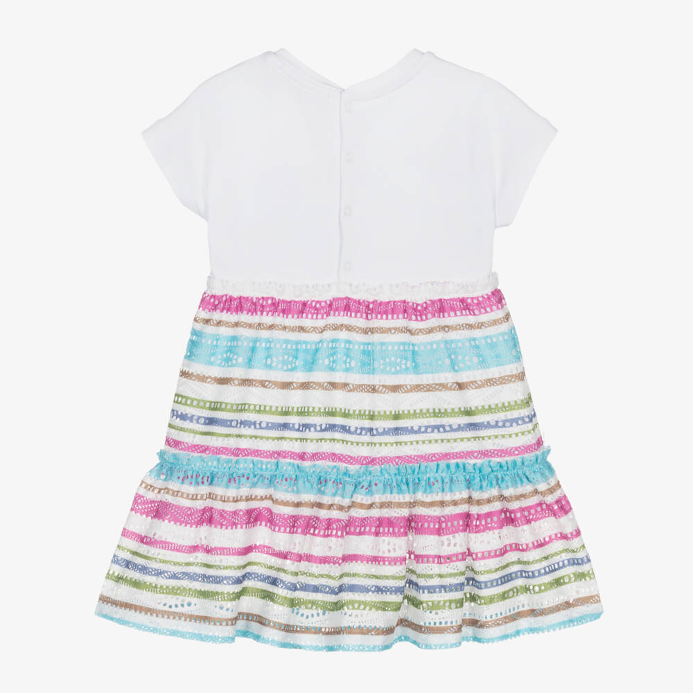 AIGNER-Girls White & Pink Striped Cotton Dress | Childrensalon
